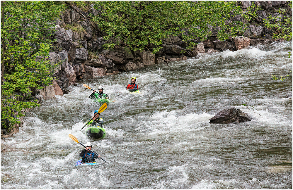 Kayakers in Natural White Water by Ward Conaway