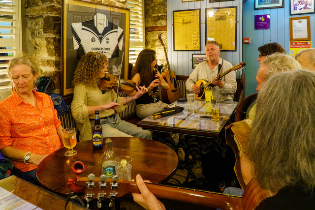 Traditional Irish music in a pub.