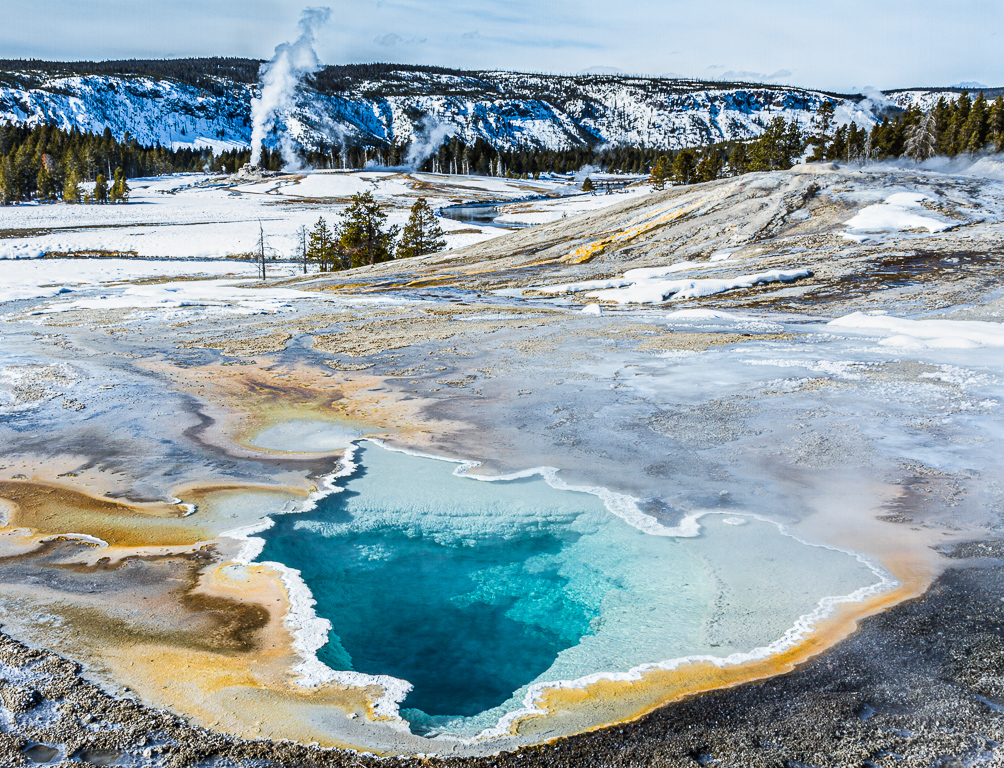 Hot spring and Geyser in Winter