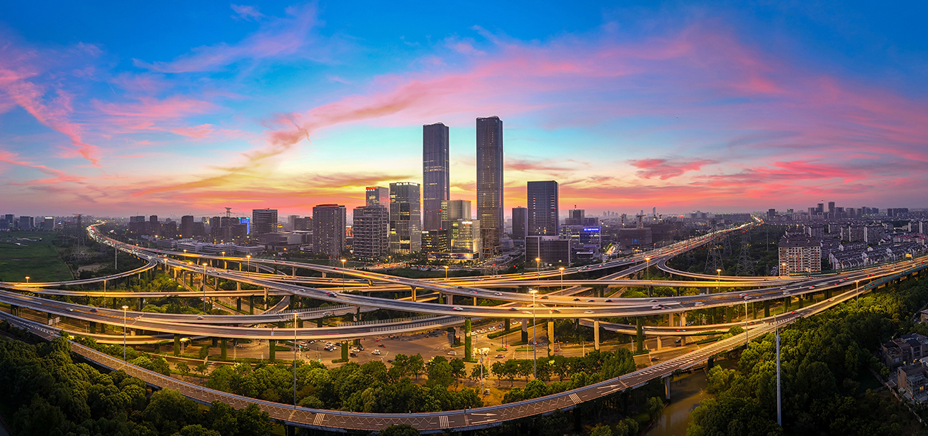 Zhangjiang Twin Towers under the Colorful Clouds