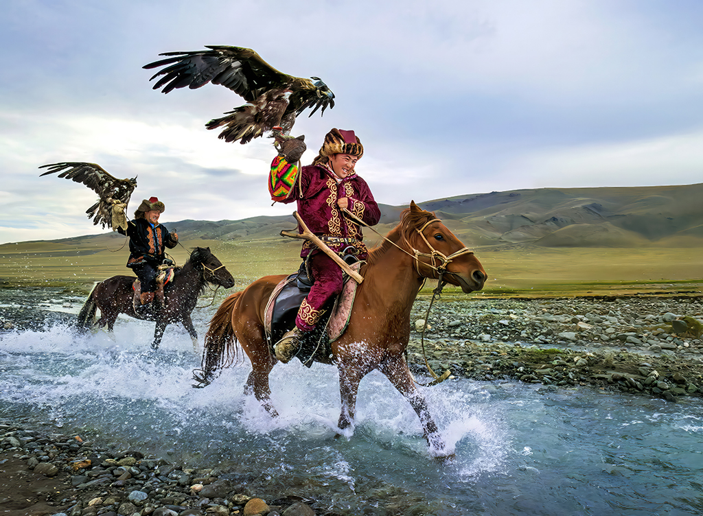 Two Mongolian Eagle Hunters by David Somali-Chow